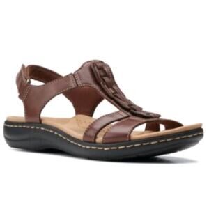 Clarks Laurieann Kay Brown Leather T-Strap Sandals Women’s 5.5M GUC